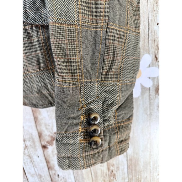 Gap Women's Jacket Size 8 Green Brown Herringbone Patchwork Plaid Floral Lining - Picture 8 of 10